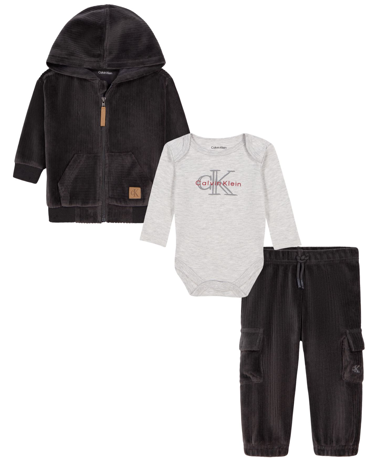 Calvin Klein Baby Boys' Cotton-Blend Zip-Up Hooded Jacket, Bodysuit and Joggers, 3-Piece Set, цвет: Разноцветный — фото 3