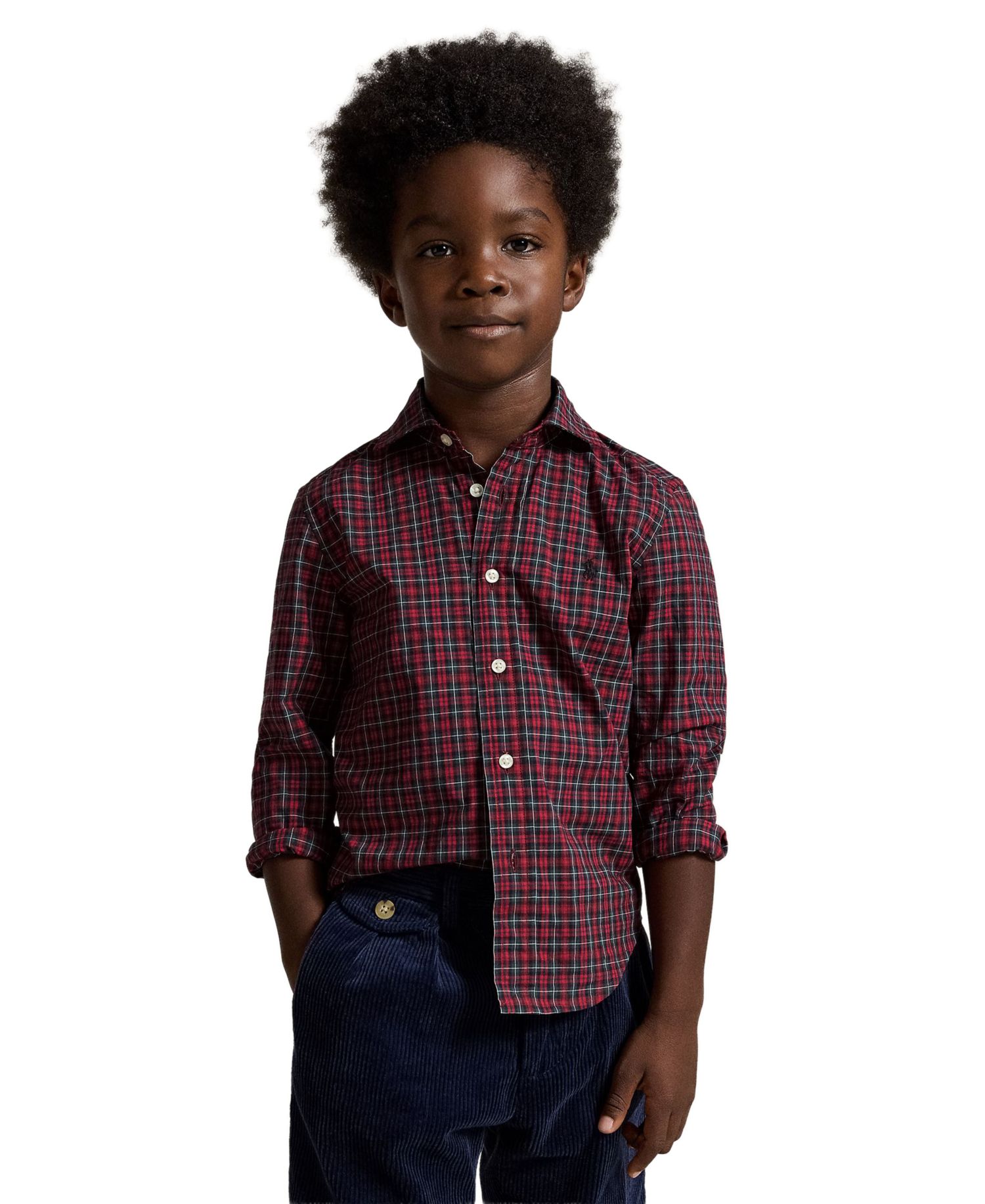 Boys' 2T-7 Plaid Cotton Poplin Shirt