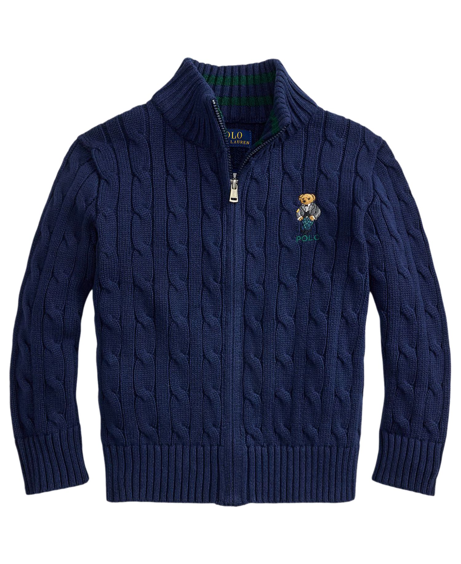 Boys' 2T-7 Polo Bear Full-Zip Cable-Knit Sweater