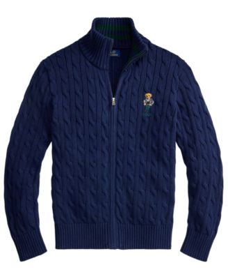 Boys' 8-20 Polo Bear Cable-Knit Full-Zip Sweater