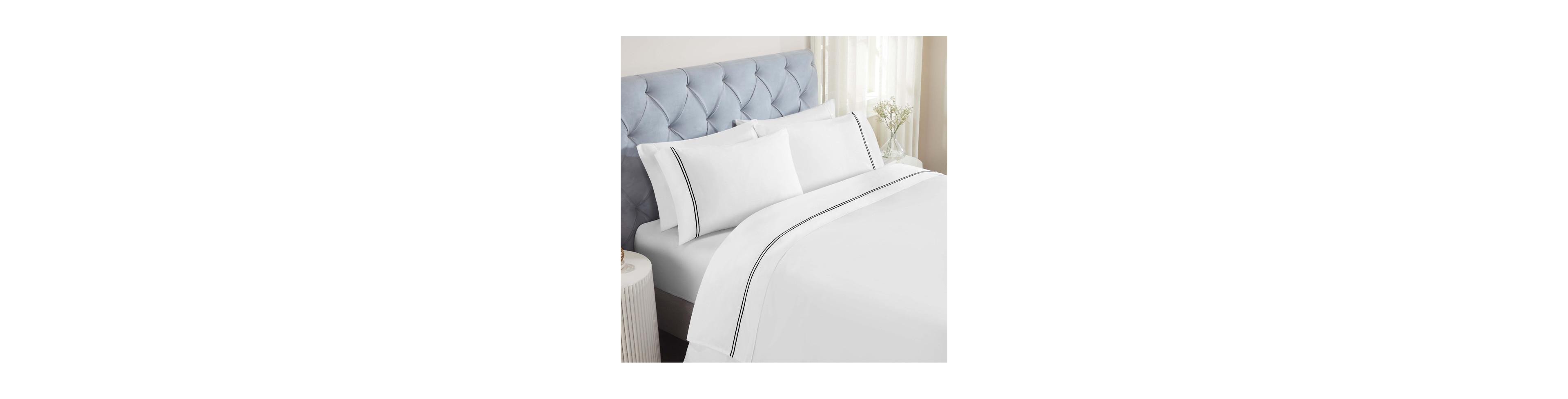 Superior Fieldstone Cotton Two-Line Embroidered Deep Pocket Bed Sheet Set, Full