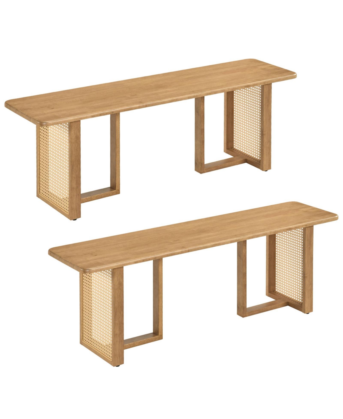Gymax 2Pieces 55'' Solid Rubber Wood Dining Bench With Sturdy T-shaped Legs for Entryway - Natural