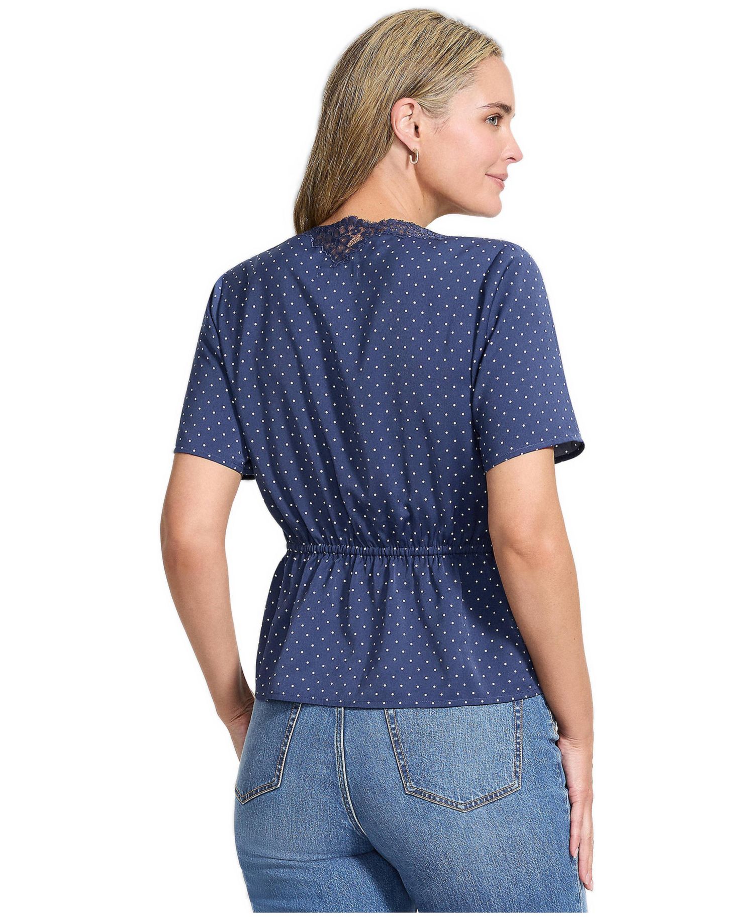 Women's Peplum Polka-Dot V-Neck Blouse