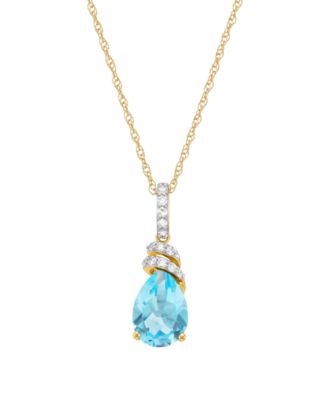 Swiss Blue Topaz (2-1/4 ct. t.w.) and Diamond (1/10 ct. t.w.) Rope Chain Pendant in 14k Yellow Gold