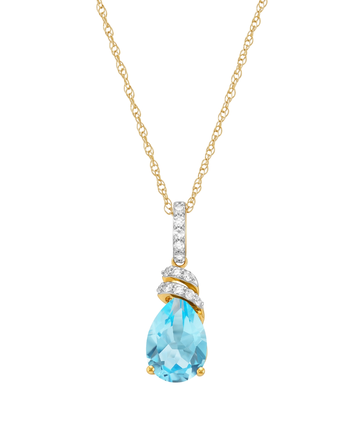Macy's Swiss Blue Topaz (2-1/4 ct. t.w.) and Diamond (1/10 ct. t.w.) Rope Chain Pendant in 14k Yellow Gold - 14k Yellow Gold