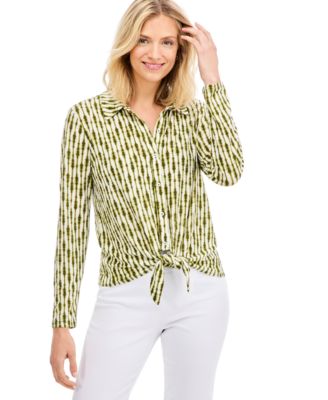 Women's Printed Long-Sleeve Tie-Front Top