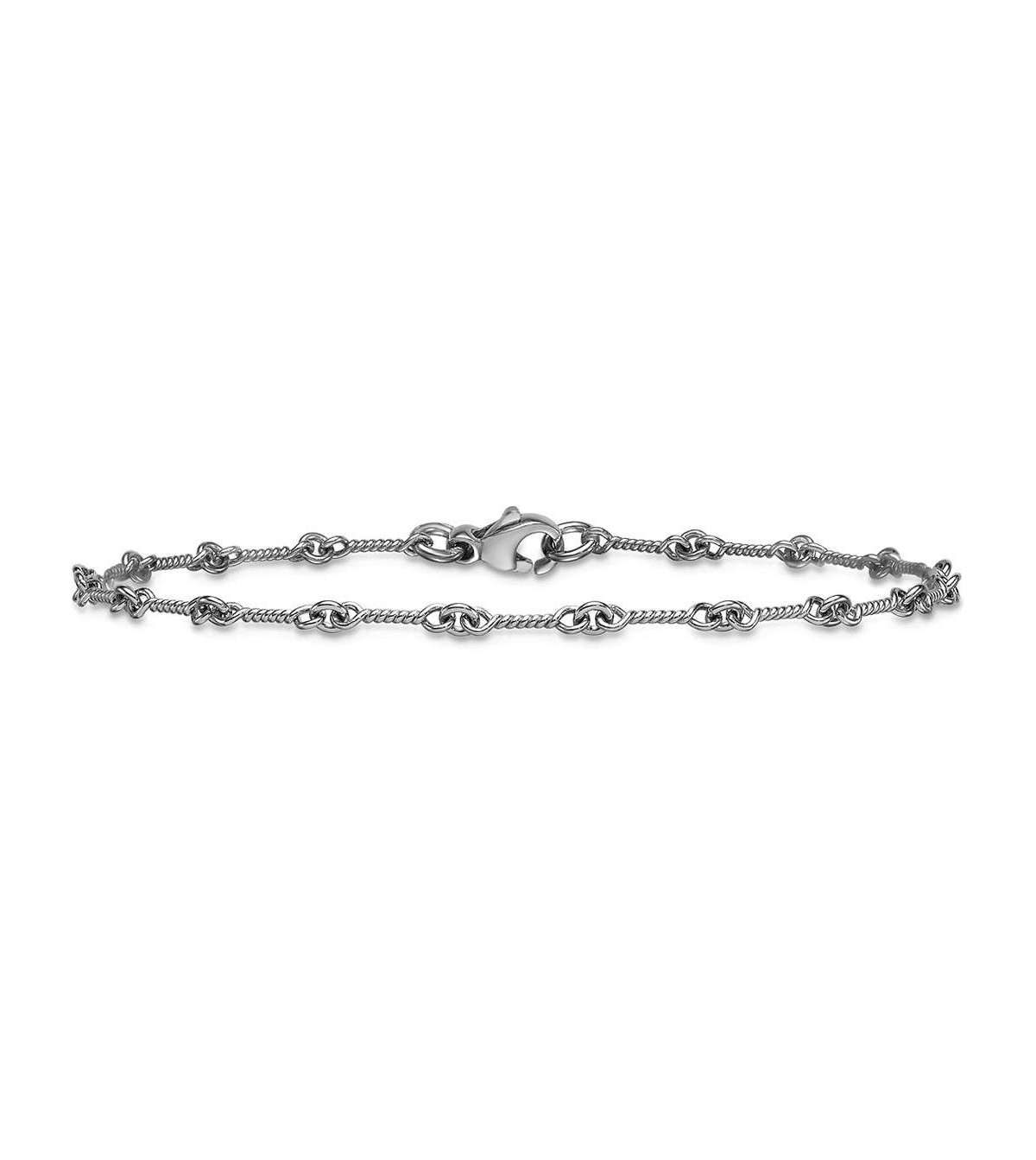 Curata Jewelry 2.8mm Platinum Polished Solid Twisted Bar Link Chain Bracelet - 7.5 Inch