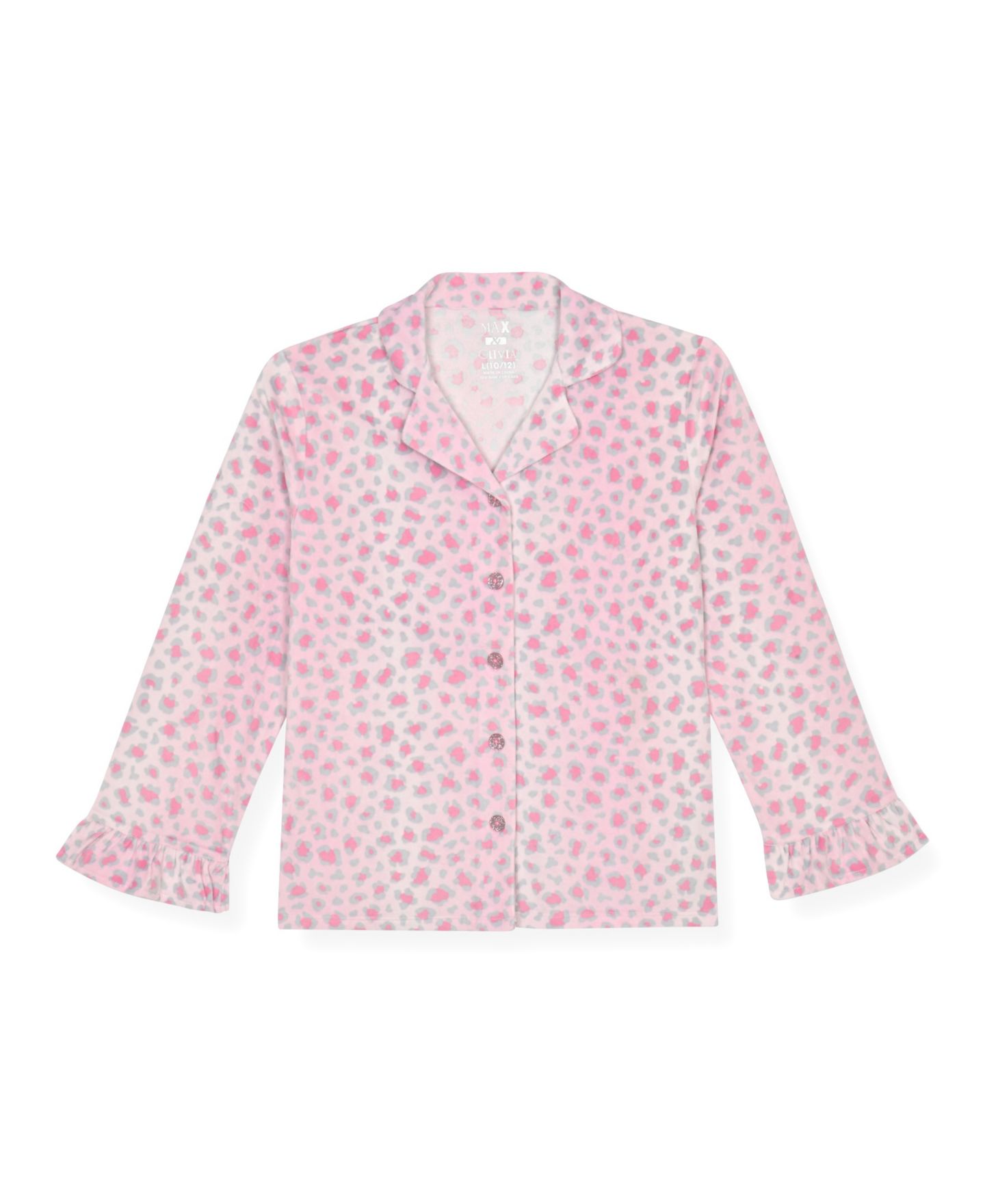 Max & Olivia Girls' 5-16 Velour Print Long-Sleeve Ruffle-Trim Pajama and Scrunchie, 3-Piece Set, цвет: Розовый — фото 2