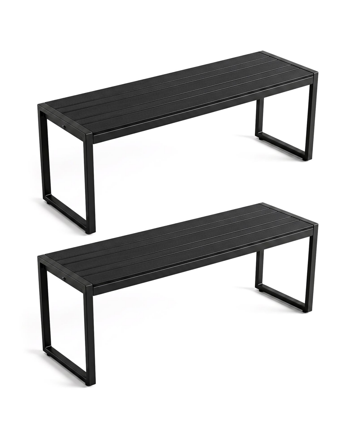 Gymax 2Pieces 48'' Outdoor Bench Patio Backless Bench With Wood-Plastic Composite Metal Frame - Black