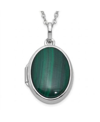 Sterling Silver Rhodium-plated Malachite Polished 16.5mm Oval Locket