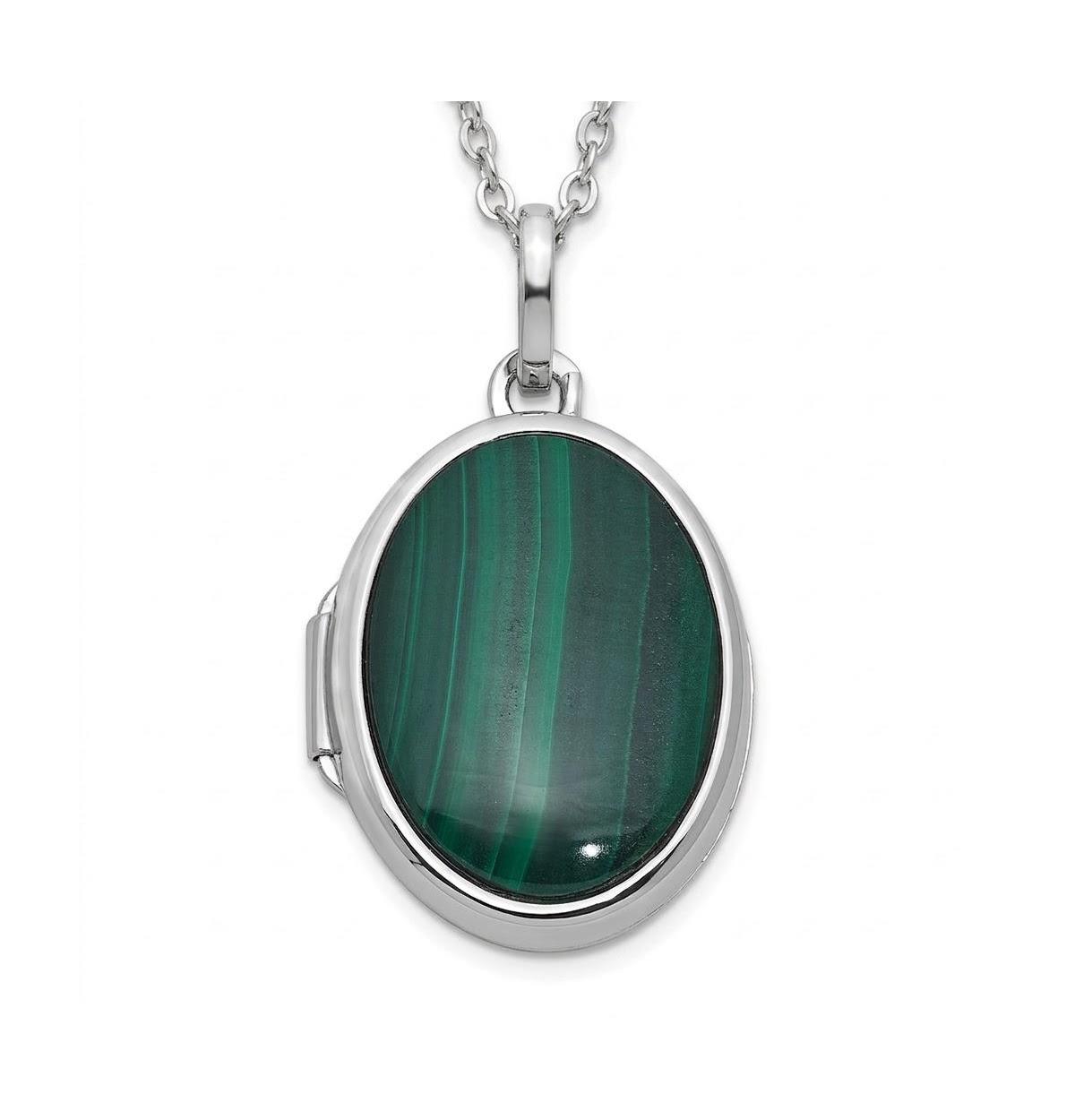 Curata Jewelry Sterling Silver Rhodium-plated Malachite Polished 16.5mm Oval Locket