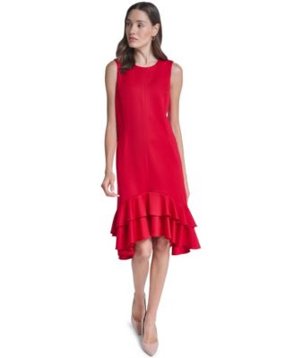 Women's Sleeveless Double-Ruffle Midi Dress