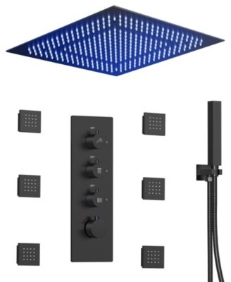 Thermostatic Rainfall Shower System, 20" Ceiling Mount LED Shower Head with Handheld Shower, Body Jet