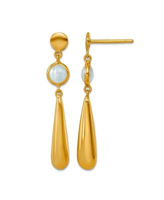 Solid 18k Yellow Gold Italian Teardrop with Round Aquamarine Dangle Earrings 36x6mm