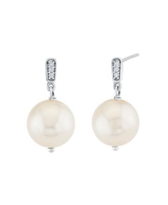 Cultured Freshwater Pearl (9-12 mm) Diamond Accent Earrings in Sterling Silver
