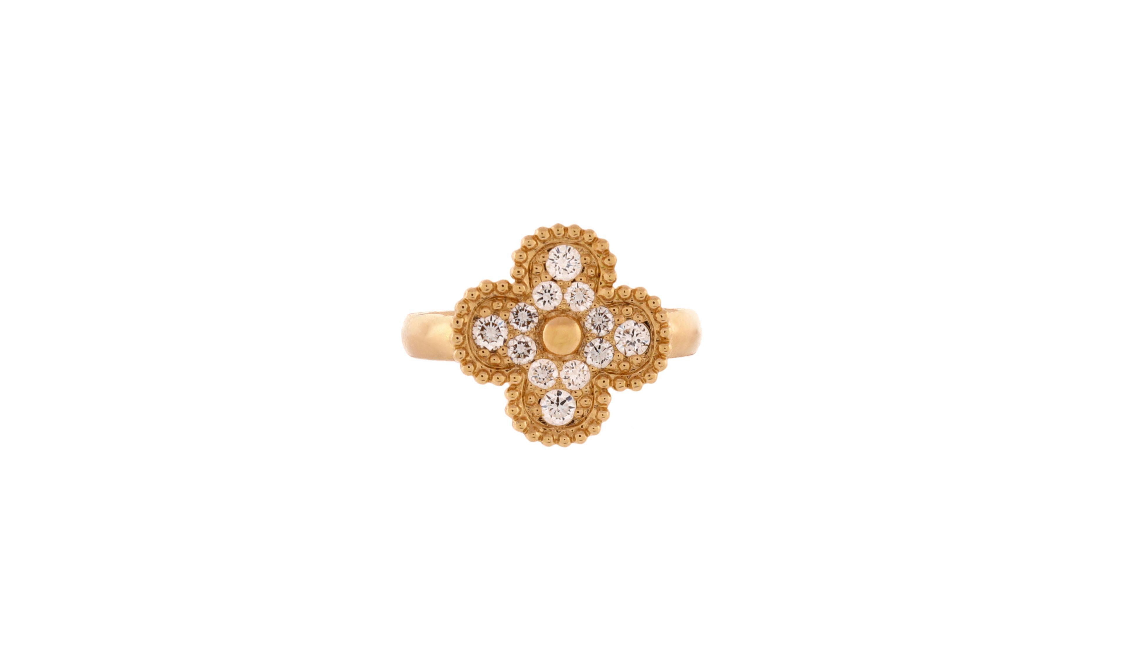 Pre-Owned Van Cleef & Arpels Vintage Alhambra Round Diamond Ring (0.48 ct. t.w.) in 18K Yellow Gold