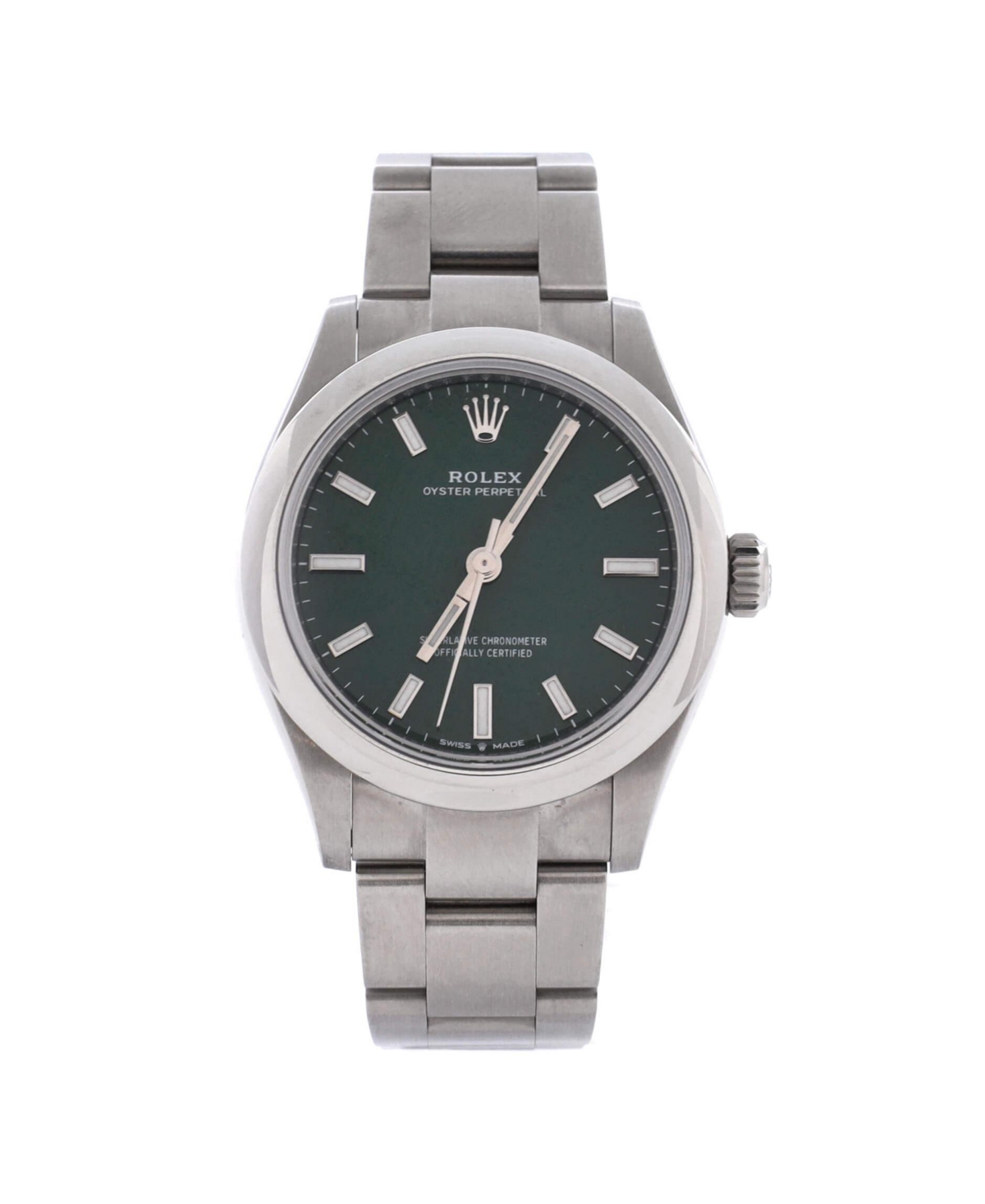 PreOwned Rolex Oyster Perpetual Green Automatic Watch in Stainless Steel 31mm  Dial color green