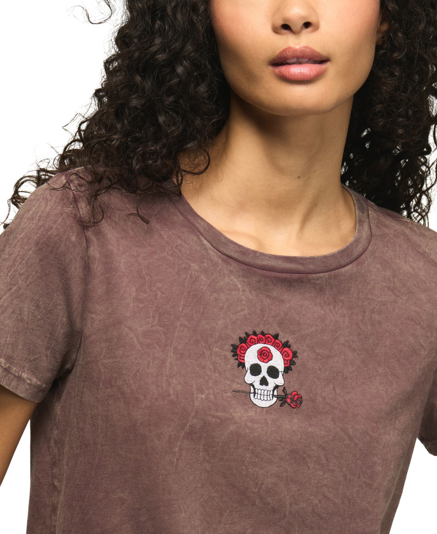 Women's Floral-Print Skull Icon Classic Crewneck T-Shirt