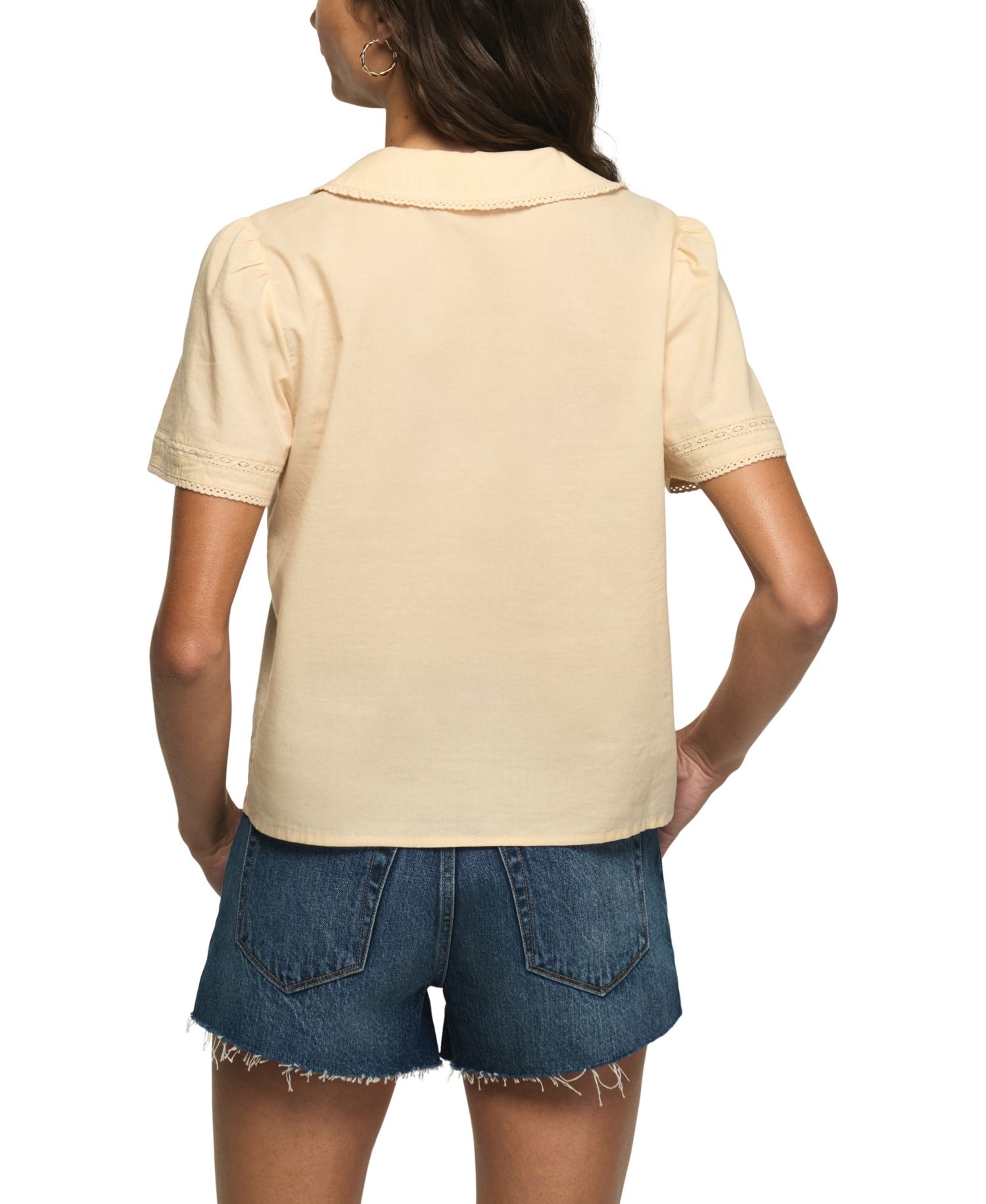 Women's Gingham Peter Pan Collar Short-Sleeve Blouse
