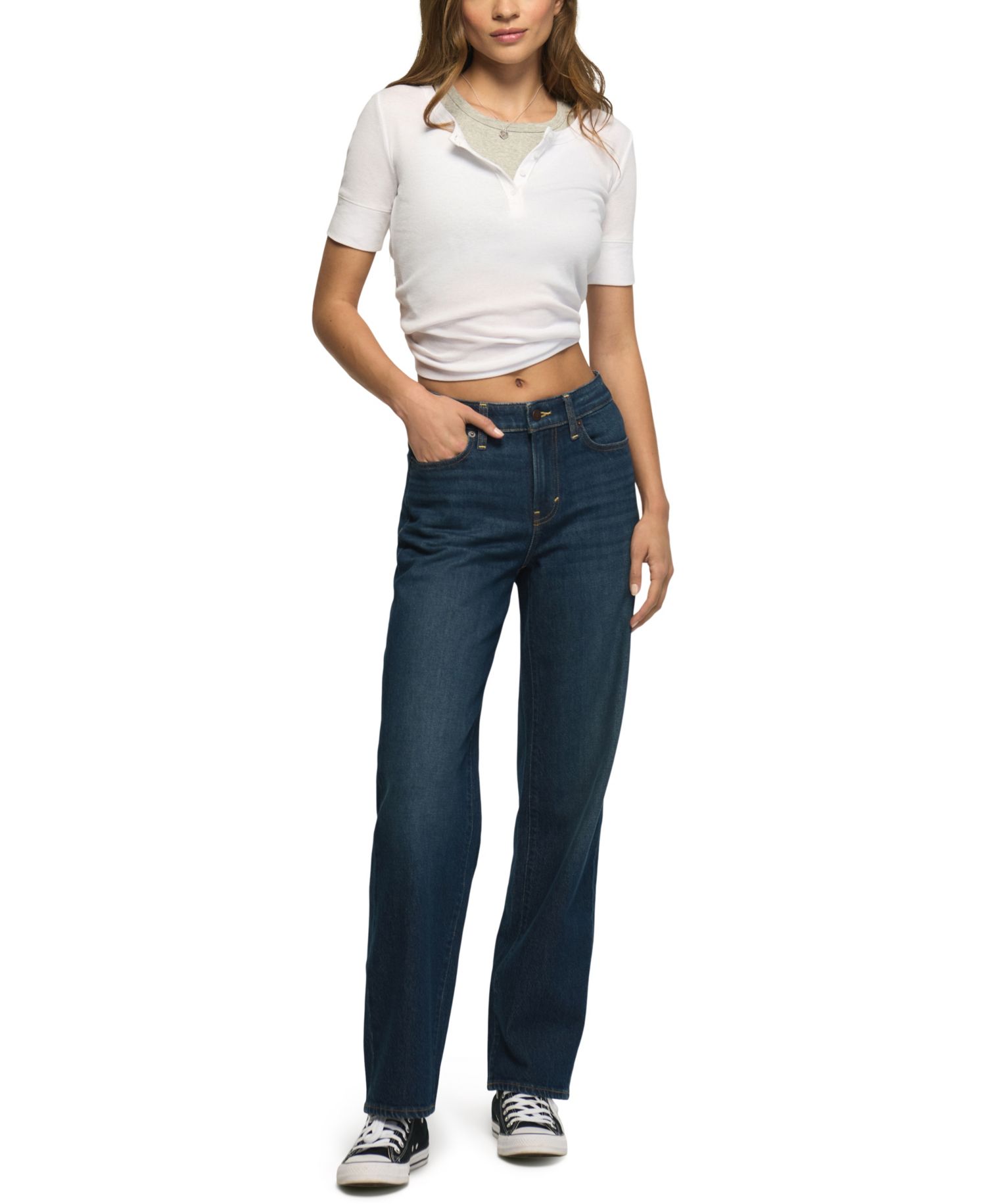 Women's Mid Rise Curvy Baggy Wide Leg Jeans