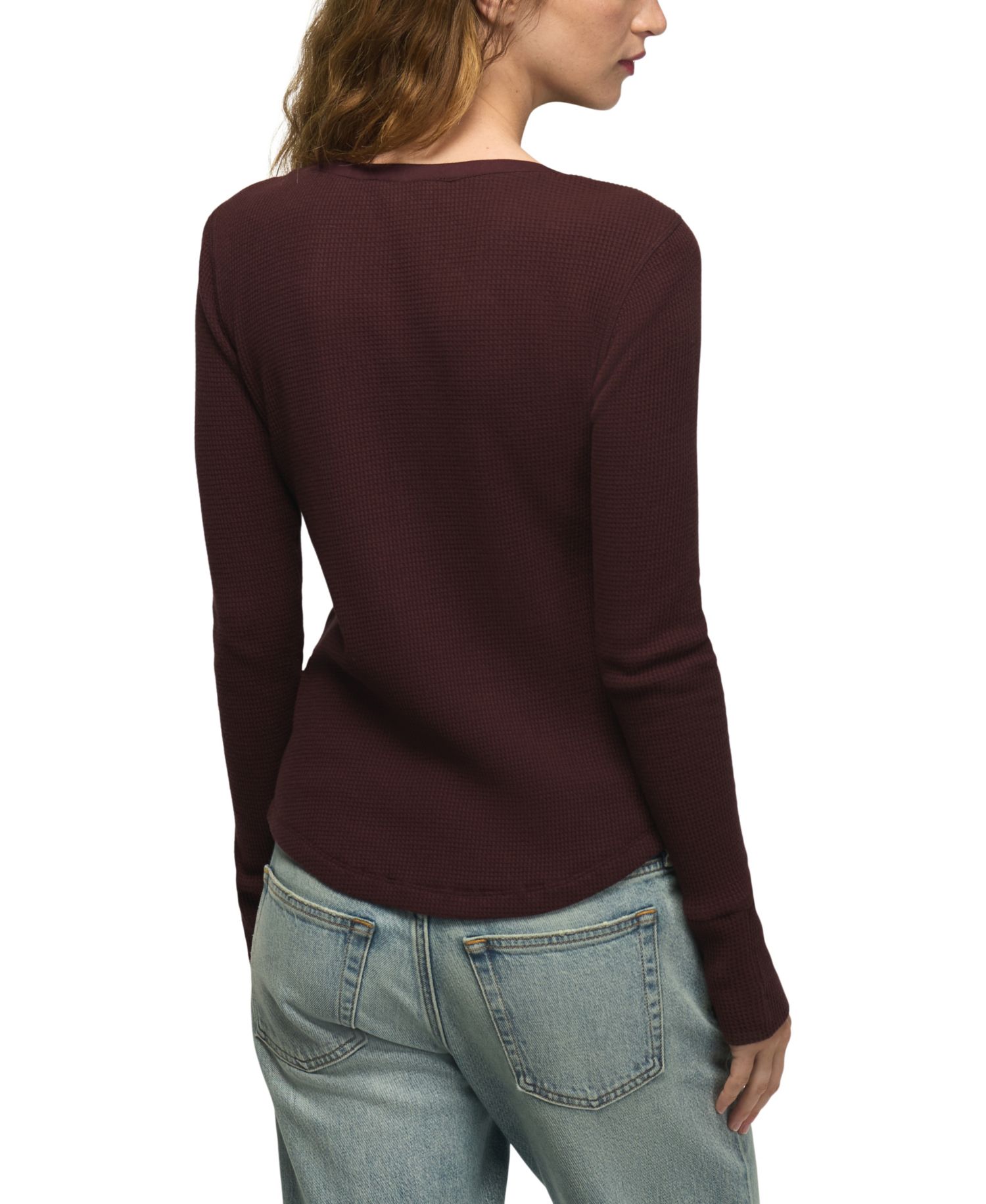 Women's Trim Mix Long-Sleeve V-Neck Lace-Trim Henley Top