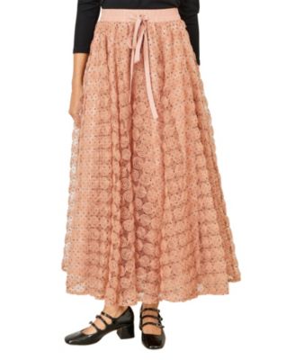Women's Spot and Rose Tulle Polka-Dot High-Waisted Maxi Skirt