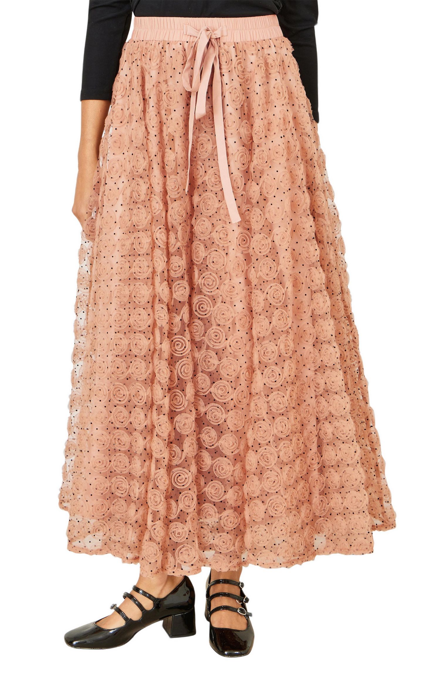 Women's Spot and Rose Tulle Polka-Dot High-Waisted Maxi Skirt