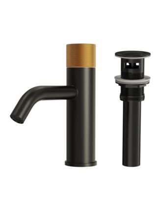 Single-Hole Bathroom Sink Faucet with Pop-Up Drain Knob Handle Sink Faucet Solid Brass Brushed