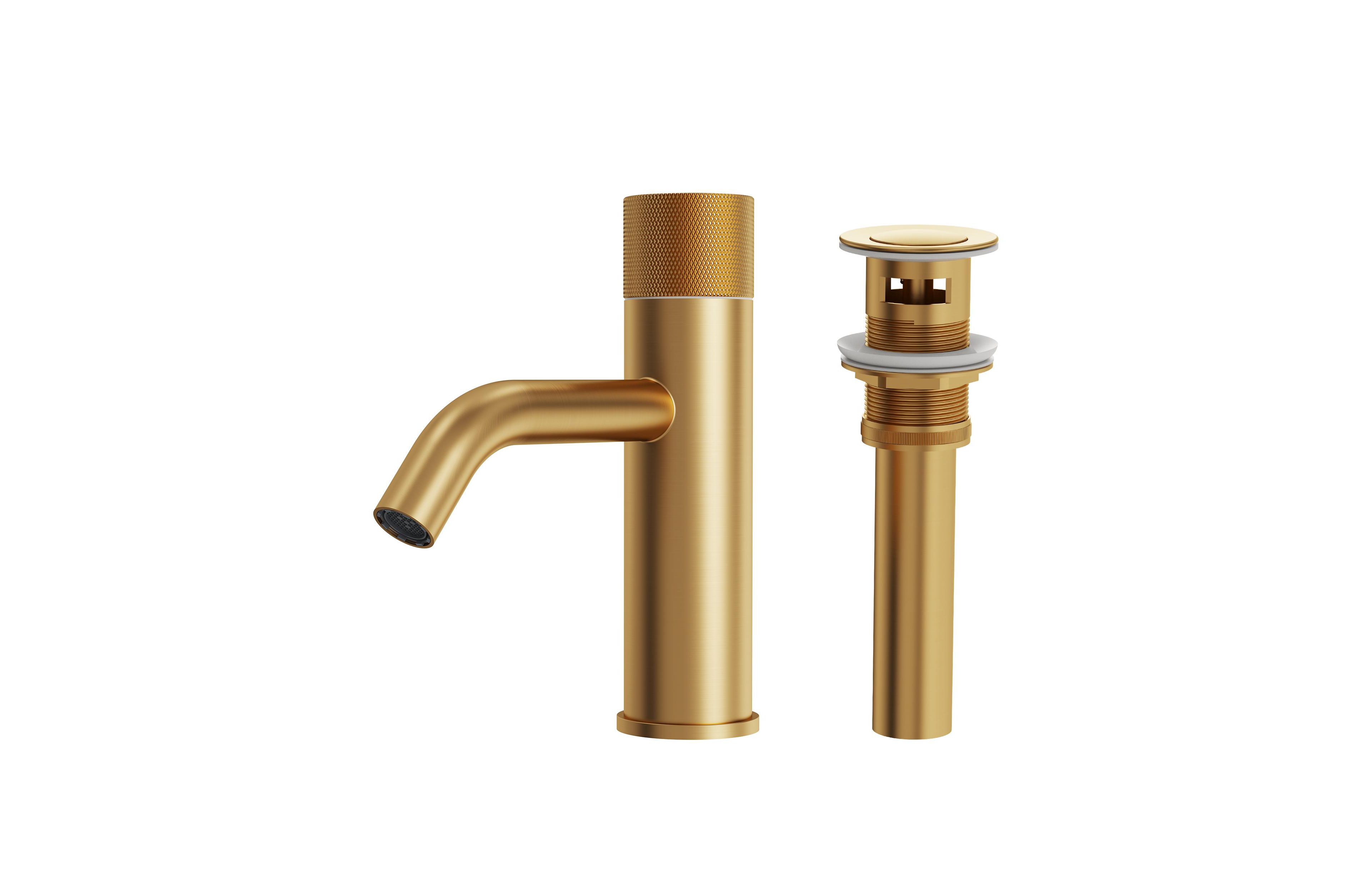 Everstein Single-Hole Bathroom Sink Faucet with Pop-Up Drain Knob Handle Solid Brass Brushed