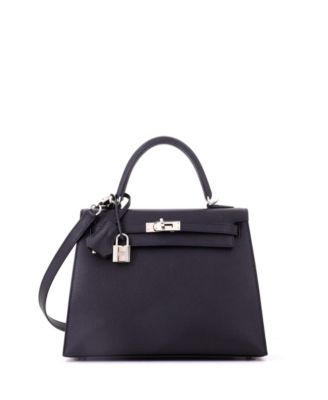 Pre-Owned Hermes Kelly 25 Handbag Black Epsom with Palladium Hardware