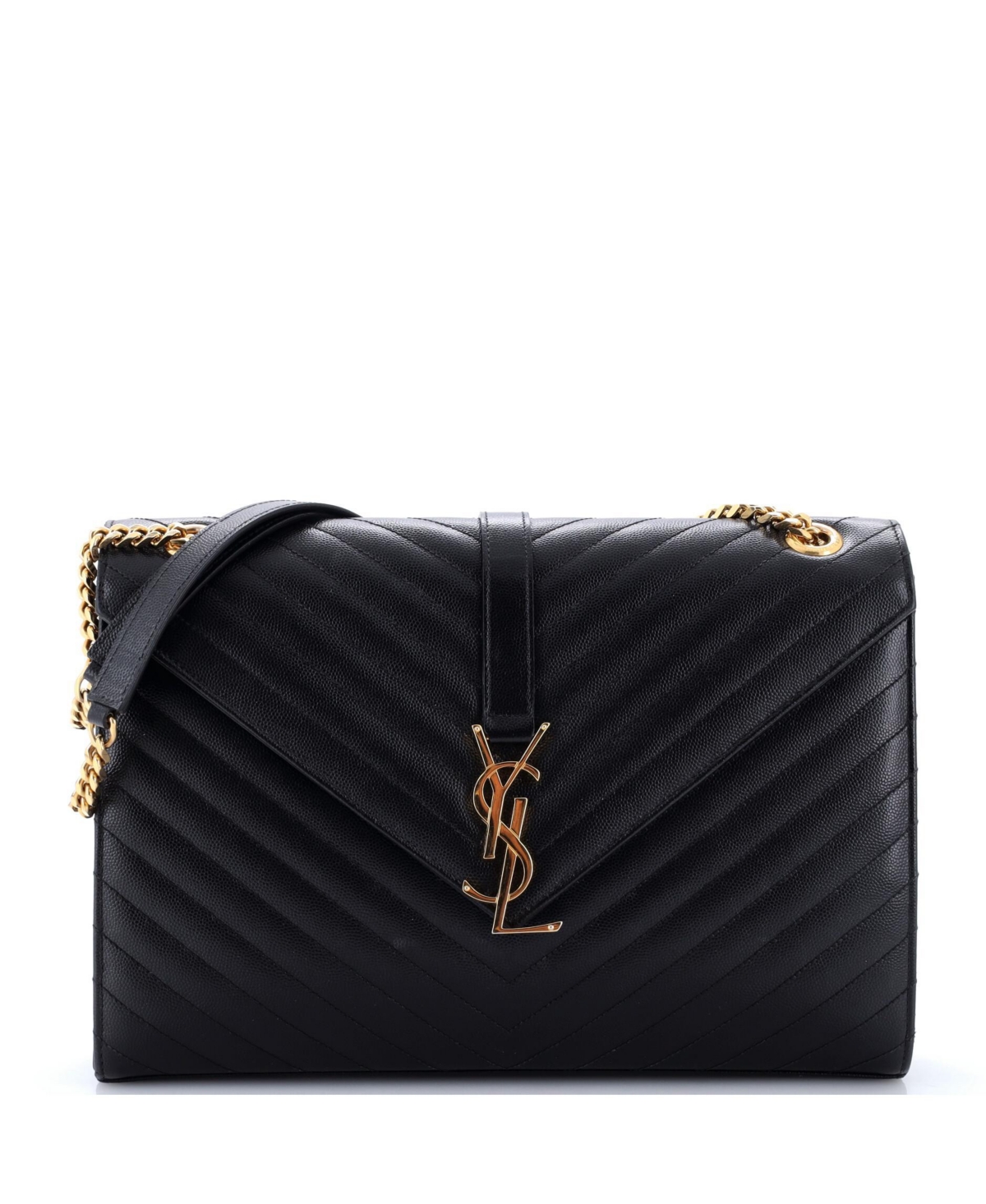 Pre-Owned Saint Laurent Large Classic Monogram Envelope Satchel Matelasse Chevron Leather - Black