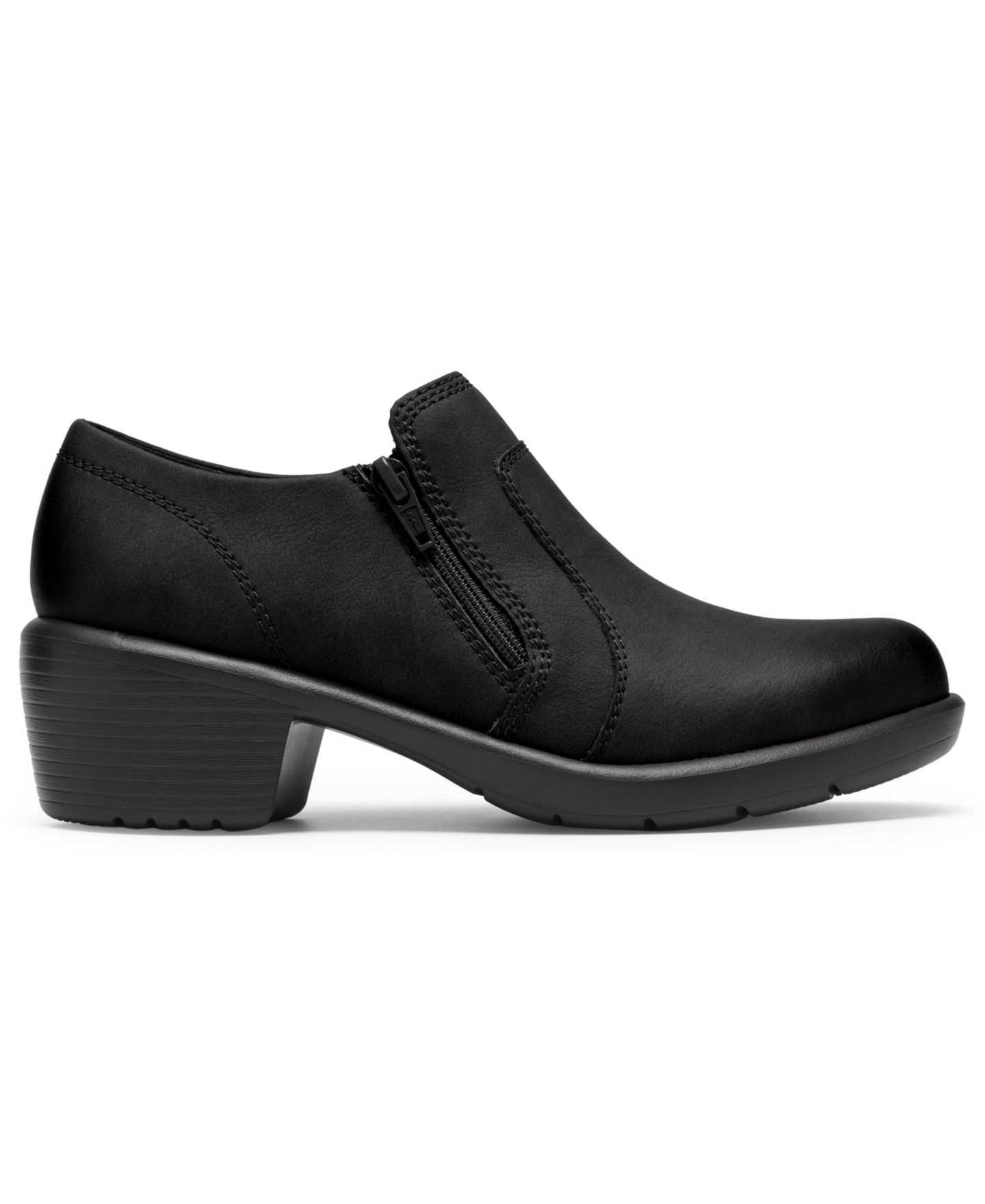 Женские туфли Clarks Kynnzie Zip Block Heel Round Toe Leather Shooties, цвет: Чёрный кожаный — фото 2