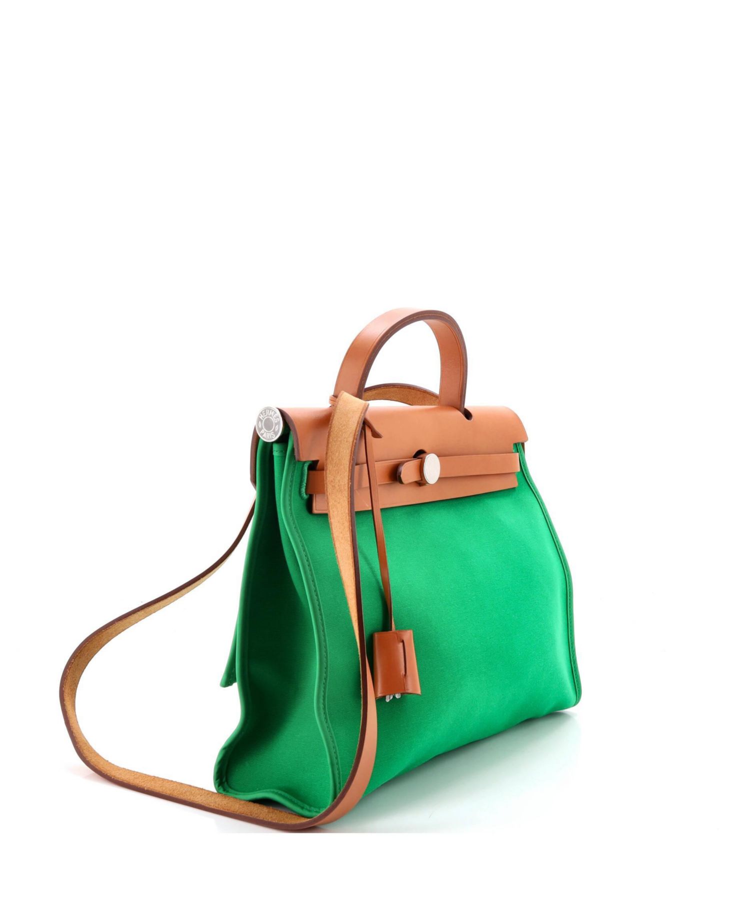 Pre-Owned Herm&eacute;s Herbag Zip Leather and Canvas Shoulder Bag