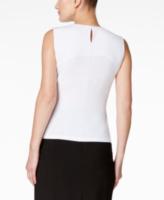 Pleat Neck Sleeveless Top, Regular and Petite Sizes
