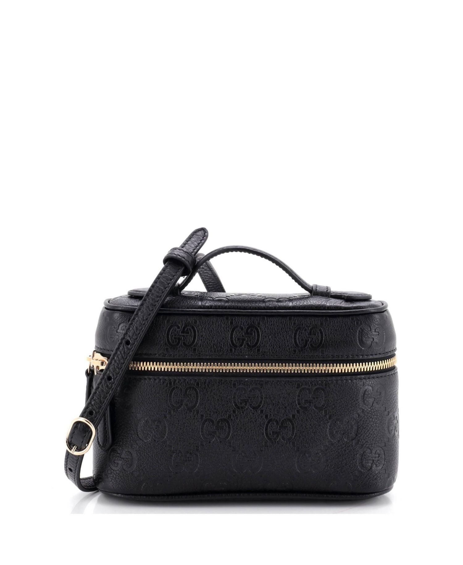 Small Emblem Top Handle Vanity Bag GG Embossed Leather