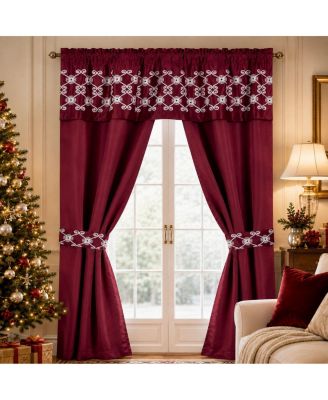 Christmas Essentials 5 Piece Window in a Bag Burgundy Red Curtain And Valance Set