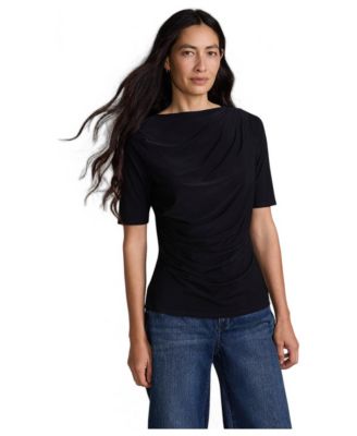 Women's Elbow-Sleeve Bateau Neckline Ruched Blouse