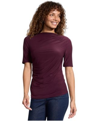 Women's Elbow-Sleeve Bateau Neckline Ruched Blouse