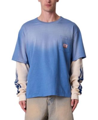 Men's Layered Flame Graphic Oversized-Fit Pocket Long-Sleeve T-Shirt