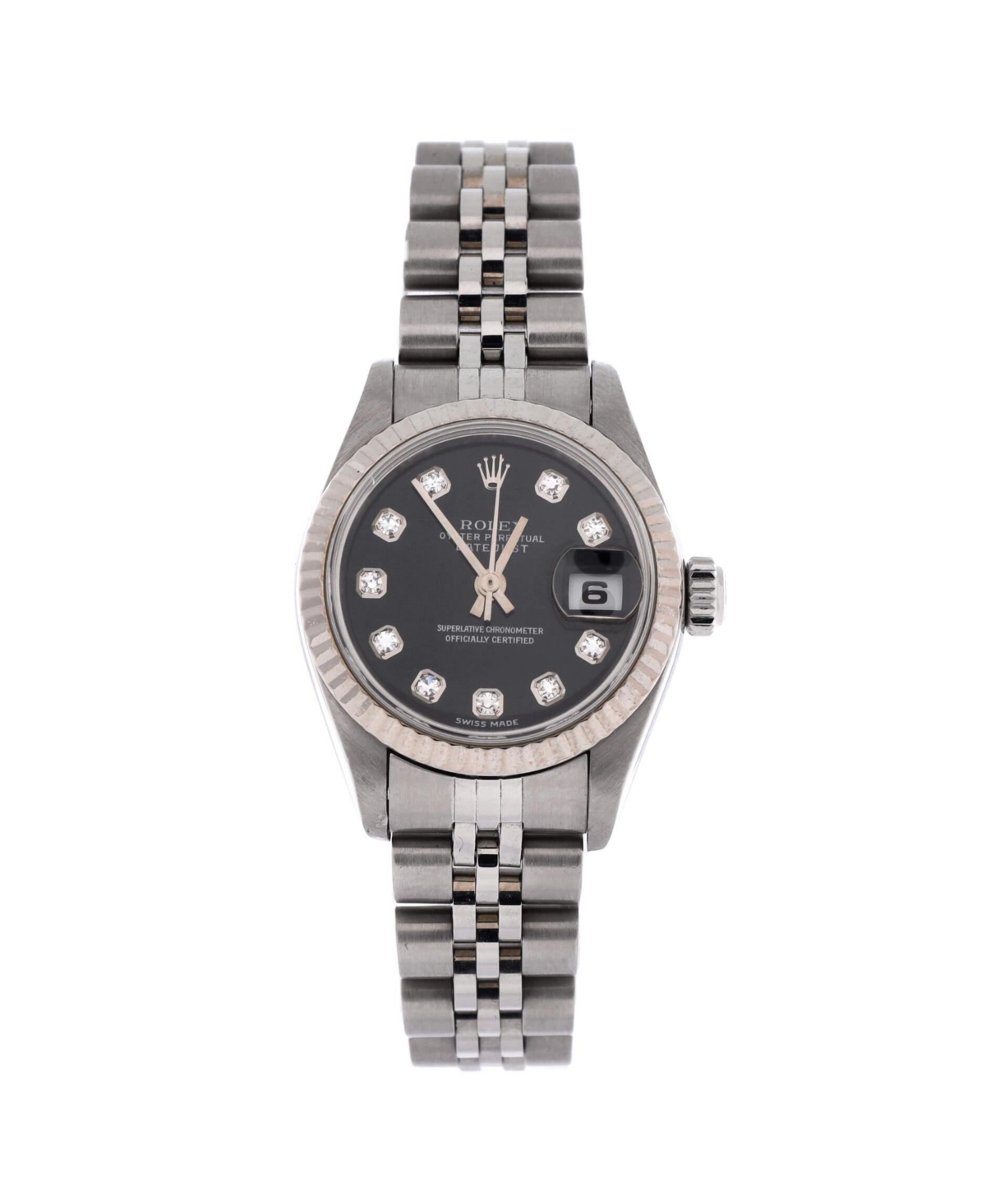 PreOwned Rolex Oyster Perpetual Datejust Automatic Watch in Stainless Steel and White Gold with Diamond Markers 26mm  Dial color black