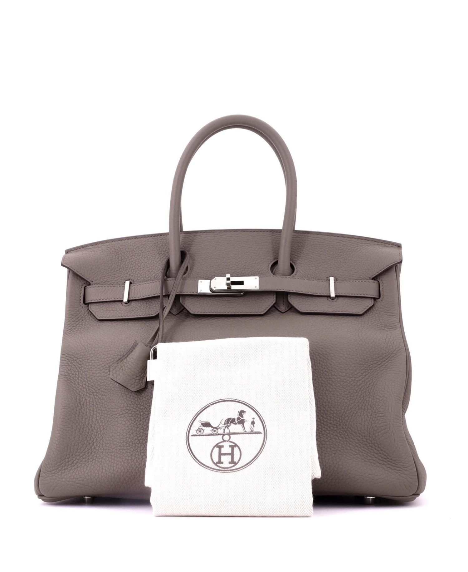 Pre-Owned Hermes Birkin 35 Handbag Grey Clemence with Palladium Hardware