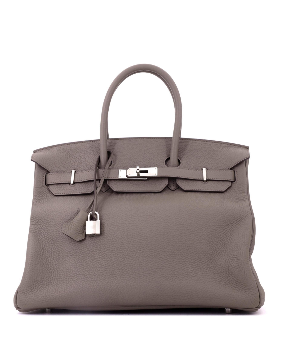Pre-Owned Hermes Birkin 35 Handbag Grey Clemence with Palladium Hardware - Grey