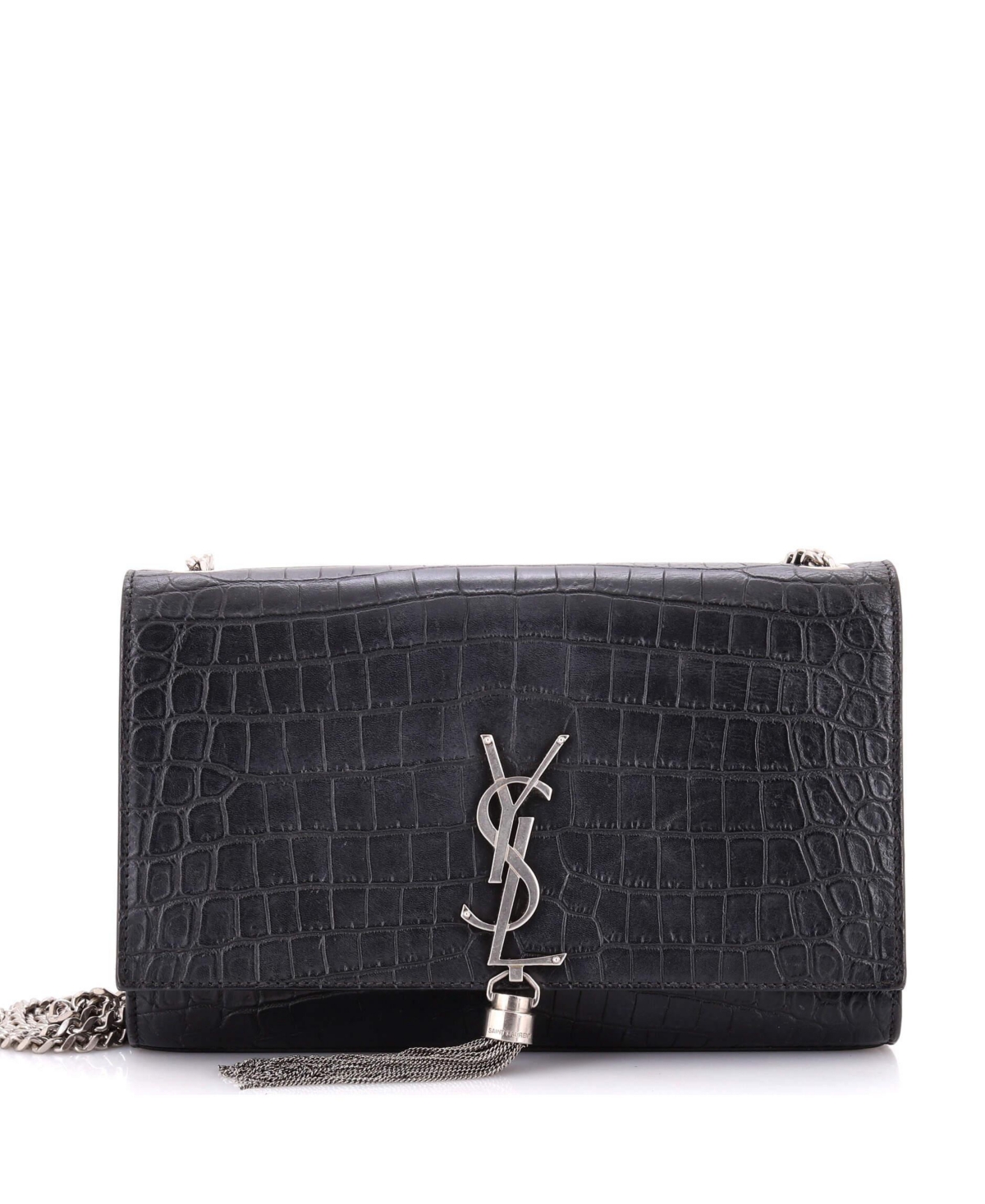 Pre-Owned Saint Laurent Medium Classic Monogram Tassel Crossbody Bag Embossed Leather - Black