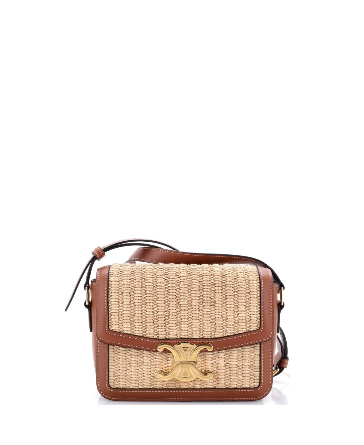 Pre-Owned Celine Teen Triomphe Shoulder Bag Raffia with Leather