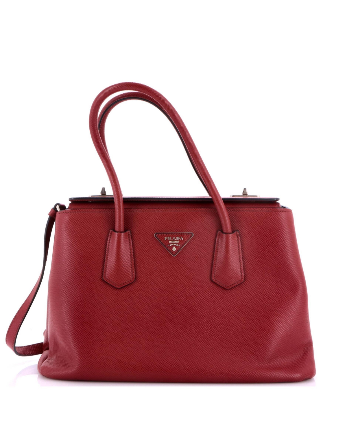 Pre-Owned Prada Small Turnlock Cuir Twin Tote Saffiano Leather