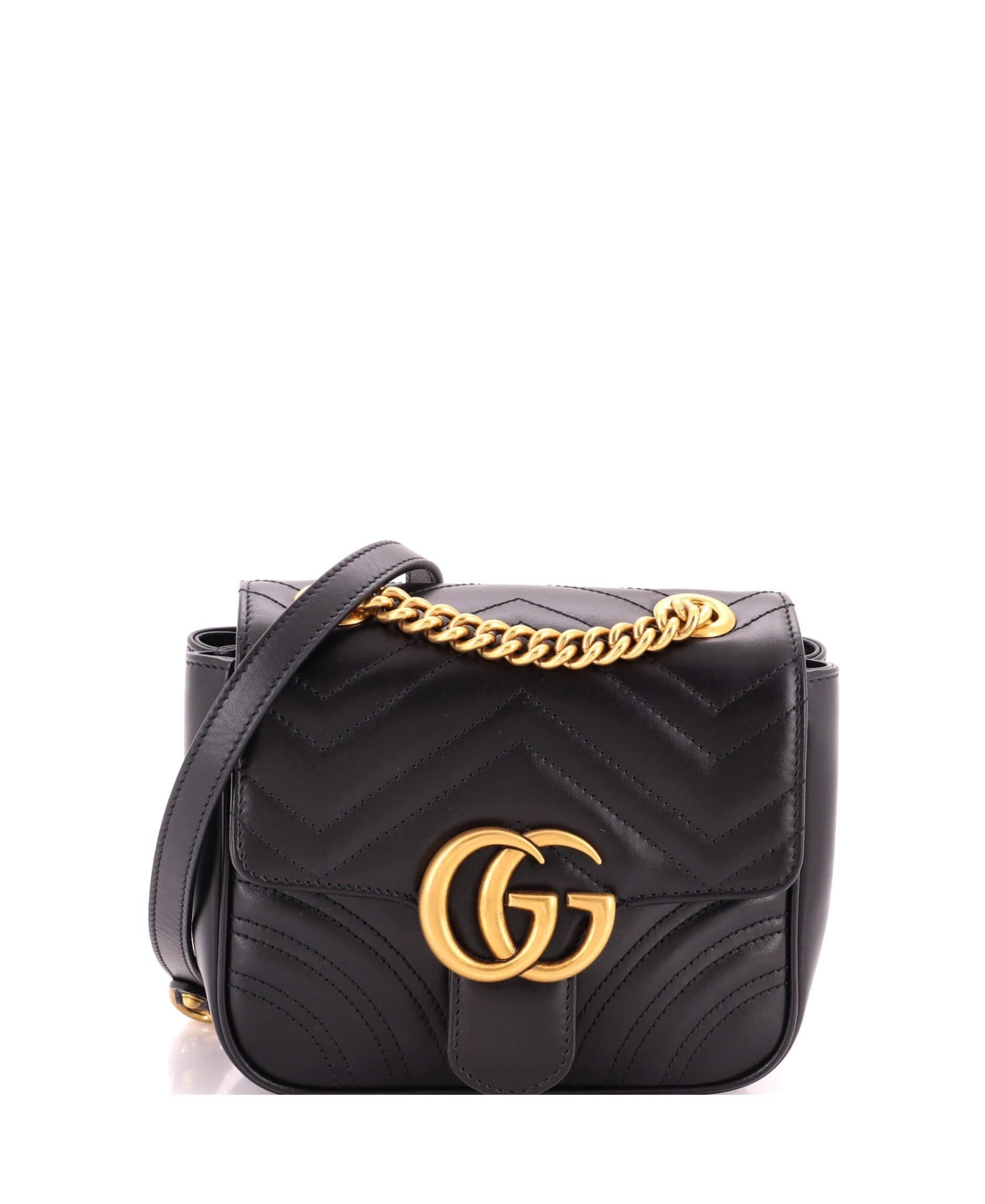 Pre-Owned Gucci Mini Gg Marmont Square Flap Bag Matelasse Leather - Black