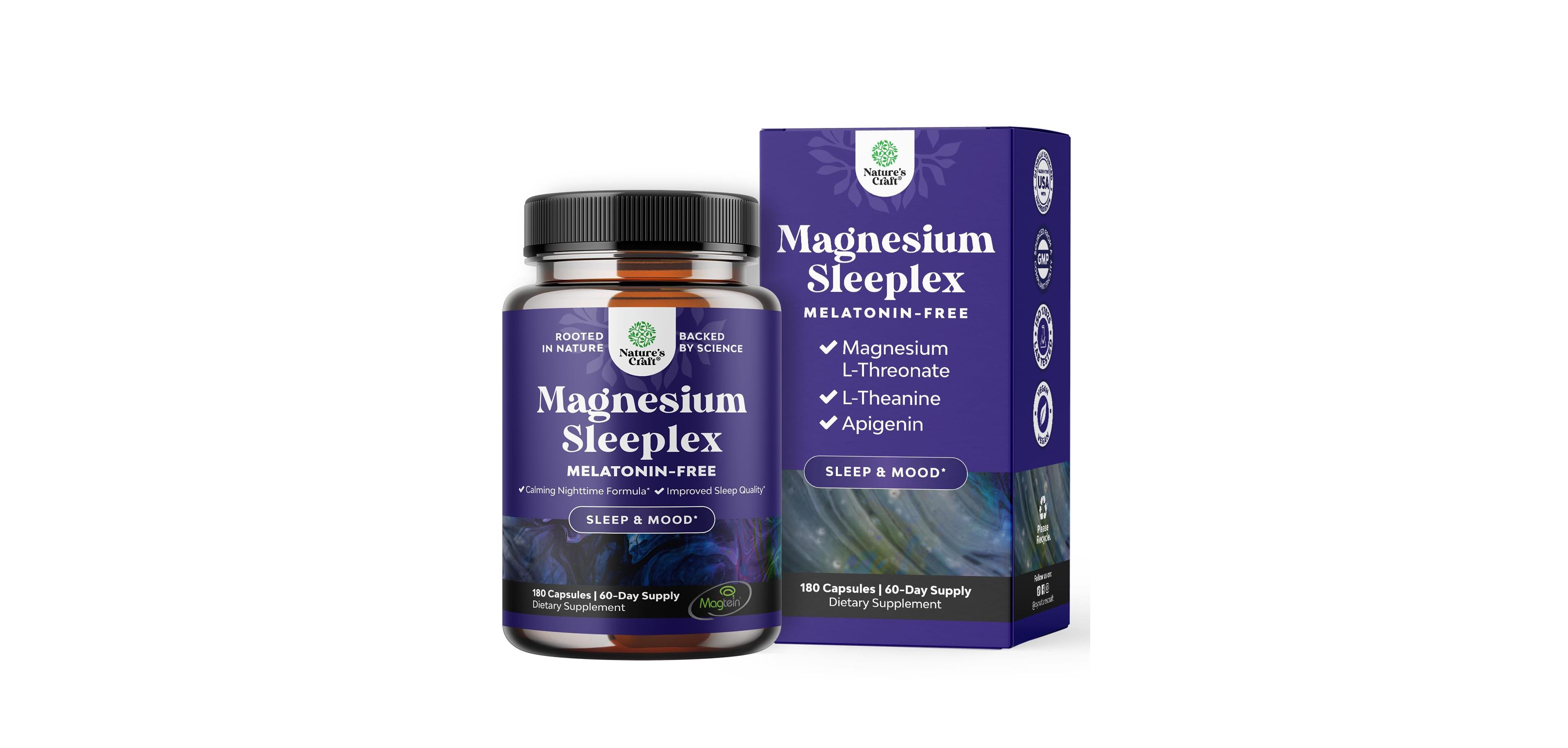 Nature's Craft Magnesium L-Threonate with Apigenin, L-Theanine and Lemon Balm, 180 Count
