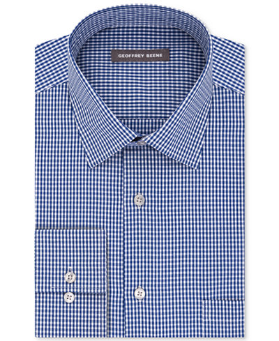 Geoffrey Beene Men's Tall Bedford Cord Classic-Fit Wrinkle-Free Cadet Blue Check Dress Shirt