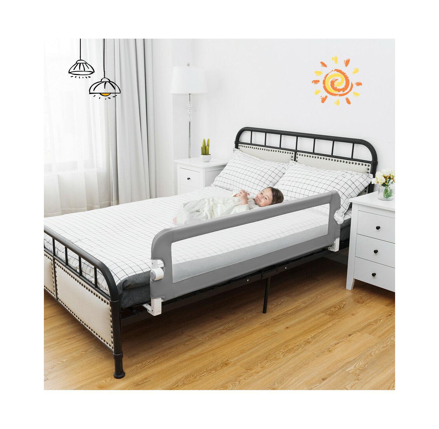 Extra Long Foldable Bed Guard Rail for Children, Easy to Install and Store