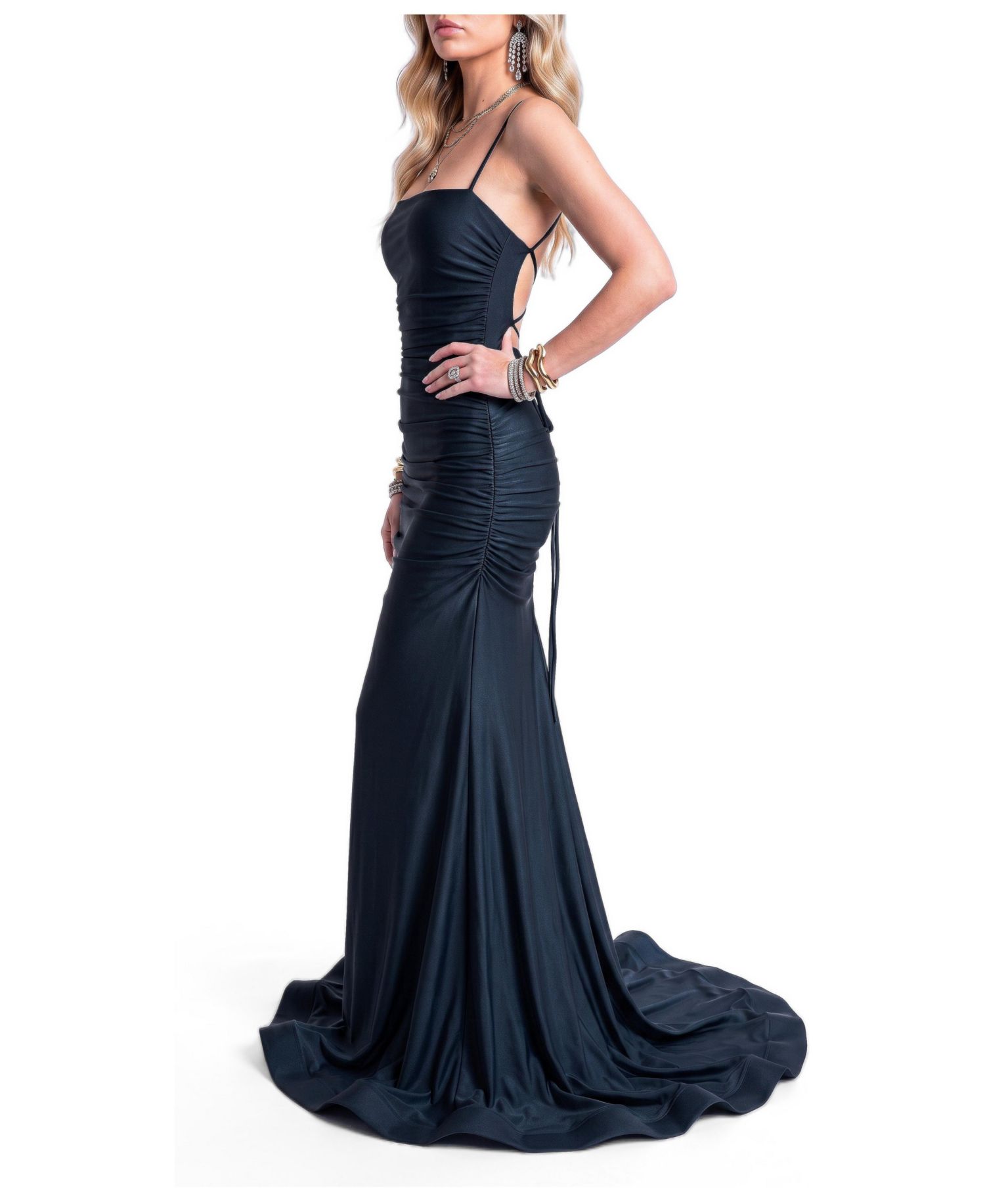 Women's Ruched Lace-Up Back Mermaid Evening Gown